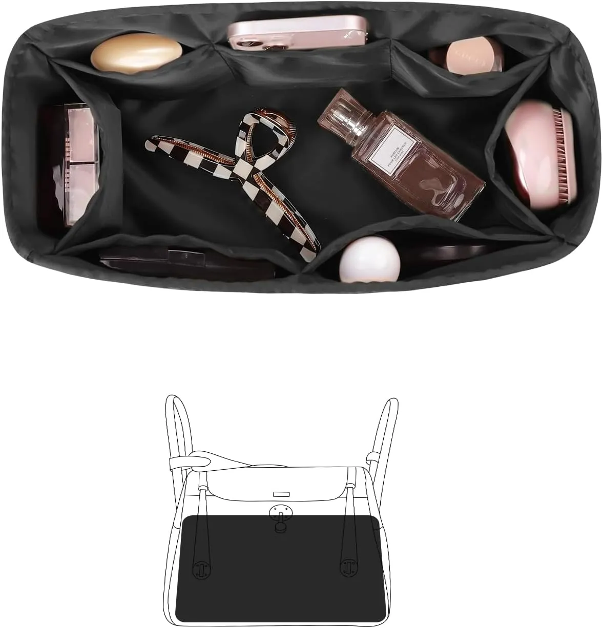 Organizer Insert for Hermes Bags, Luxury Bags Storage with Silk, Lightweight Inner Bag Compatible with Lindy 26 Bags, Multiple Pockets Large Capacity (Black, Lindy26)