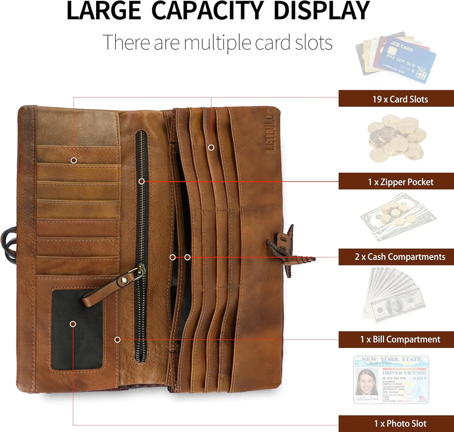 ORIREAL Wallets for Women Large Capacity Leather Clutch Wallet Card Organizer Women's Purse