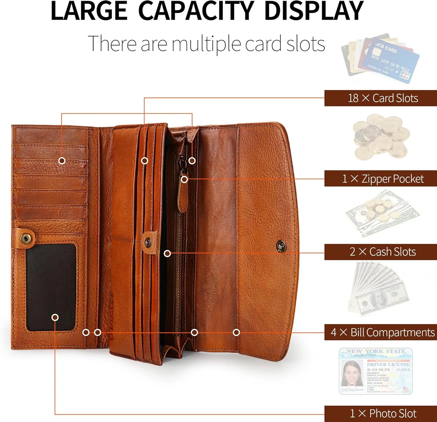 ORIREAL Wallets for Women Large Capacity Leather Clutch Wallet Card Organizer Women's Purse