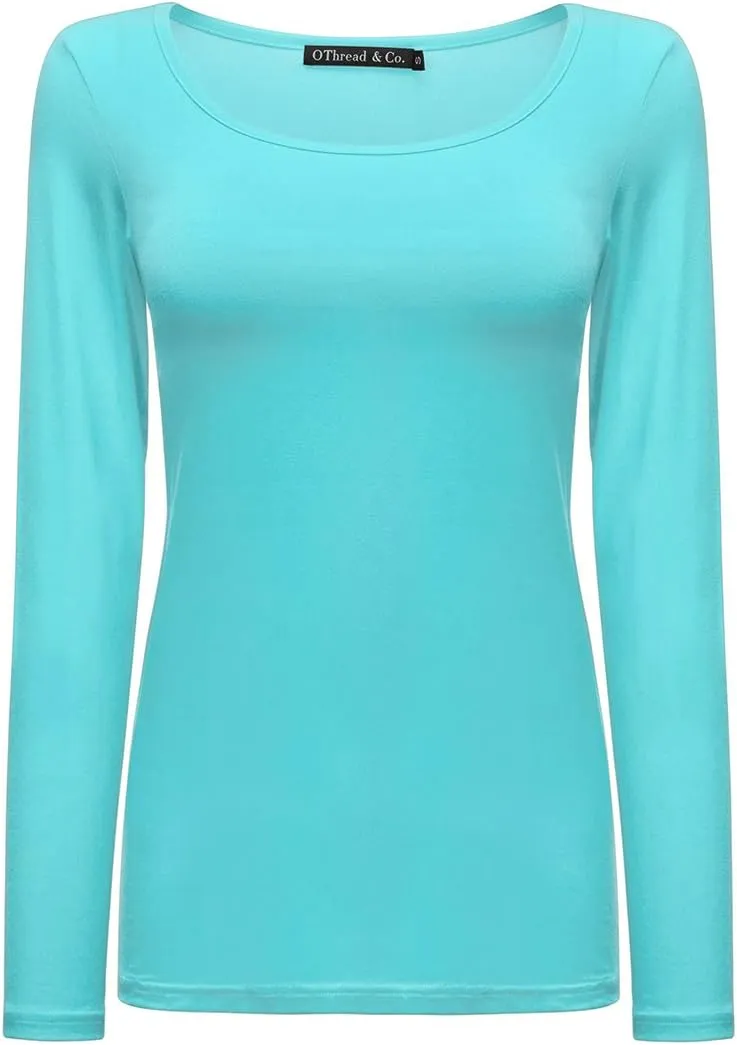 OThread & Co. Women's Long Sleeve T-Shirt Scoop Neck Basic Layer Stretchy Shirts