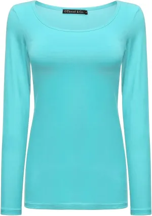 OThread & Co. Women's Long Sleeve T-Shirt Scoop Neck Basic Layer Stretchy Shirts
