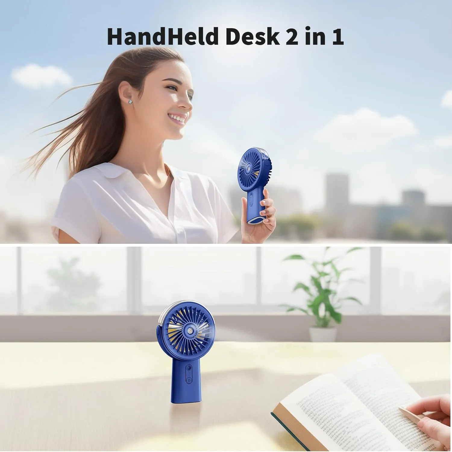 Otlonpe Handheld Misting Fan Portable, 4000mAh Rechargeable Small Personal Water Spray Hand Held Mist Fan Battery Operated, 90° Rotatable, Power Bank for Travel Home Office Men Women Kids (Blue)