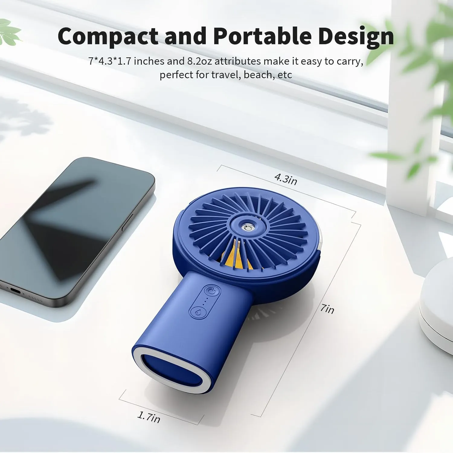 Otlonpe Handheld Misting Fan Portable, 4000mAh Rechargeable Small Personal Water Spray Hand Held Mist Fan Battery Operated, 90° Rotatable, Power Bank for Travel Home Office Men Women Kids (Blue)