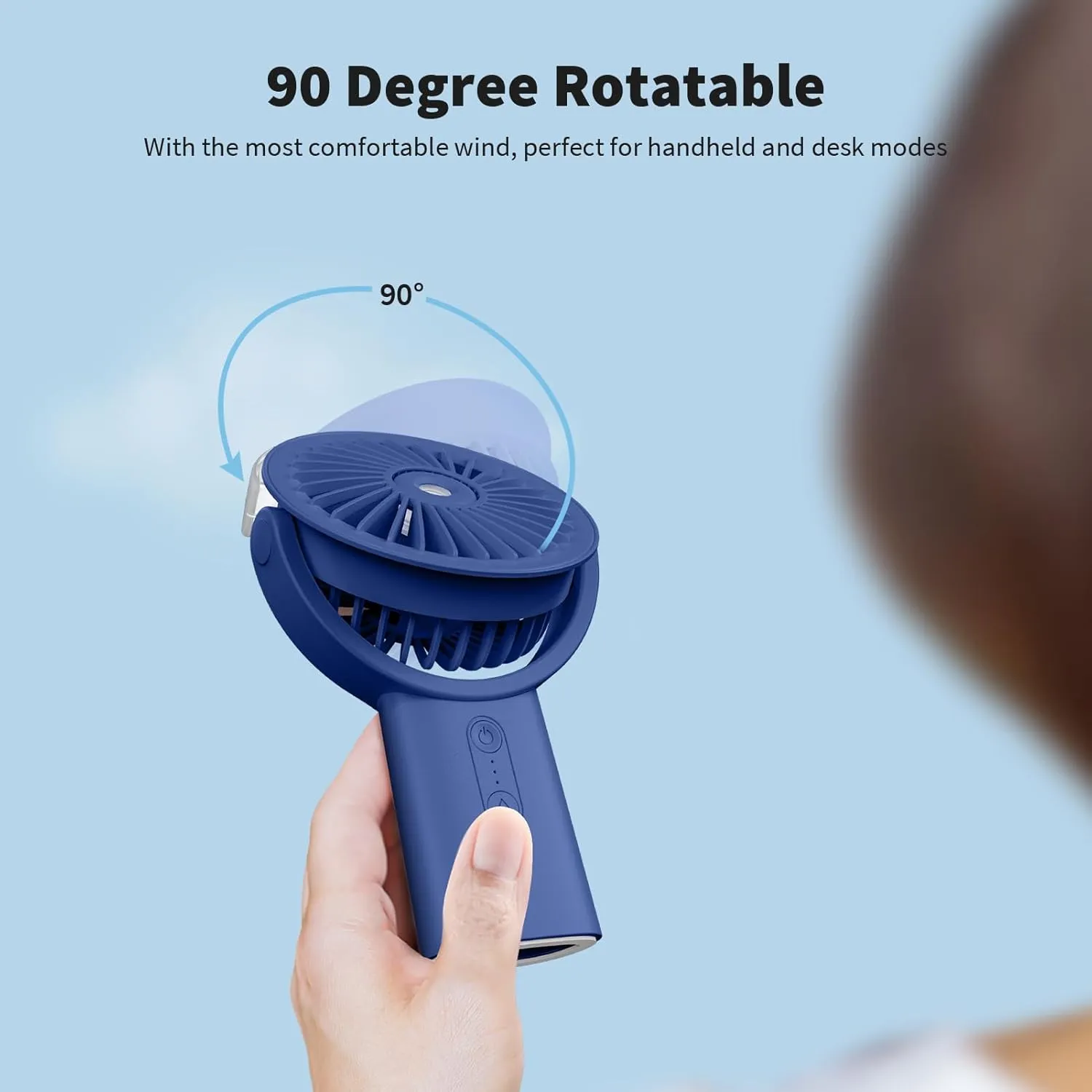 Otlonpe Handheld Misting Fan Portable, 4000mAh Rechargeable Small Personal Water Spray Hand Held Mist Fan Battery Operated, 90° Rotatable, Power Bank for Travel Home Office Men Women Kids (Blue)