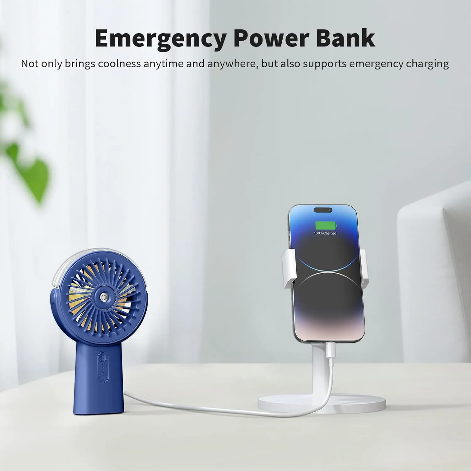 Otlonpe Handheld Misting Fan Portable, 4000mAh Rechargeable Small Personal Water Spray Hand Held Mist Fan Battery Operated, 90° Rotatable, Power Bank for Travel Home Office Men Women Kids (Blue)