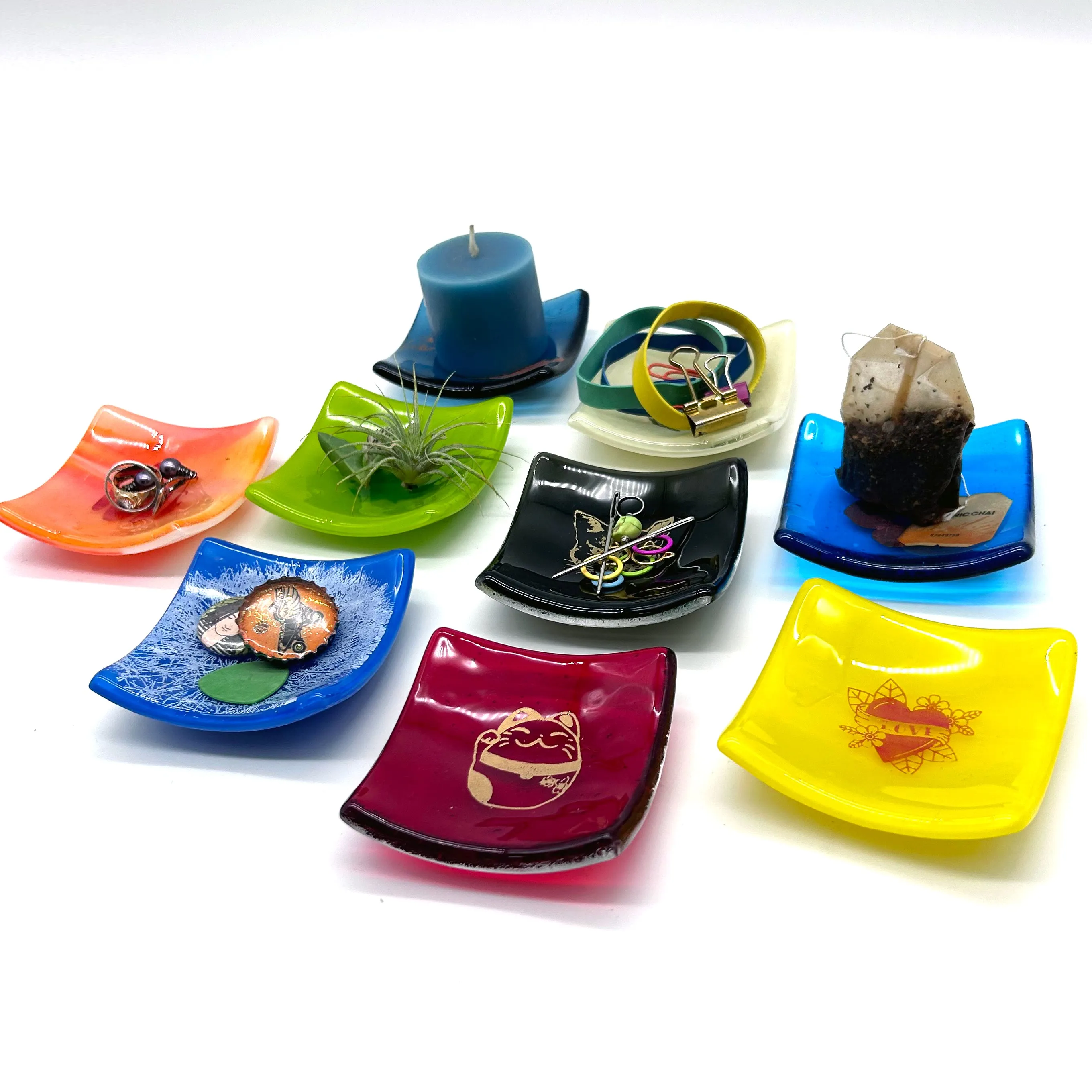 Ouija Planchette Handmade 2.75" Fused Glass Small Dish