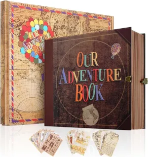 Our Adventure Book Scrapbook, Photo Album 146-Page, Retro Embossed Travel Scrapbook, Up Memory Book for Couples, Gifts, Anniversary, Wedding (8.9 * 7.7 in)