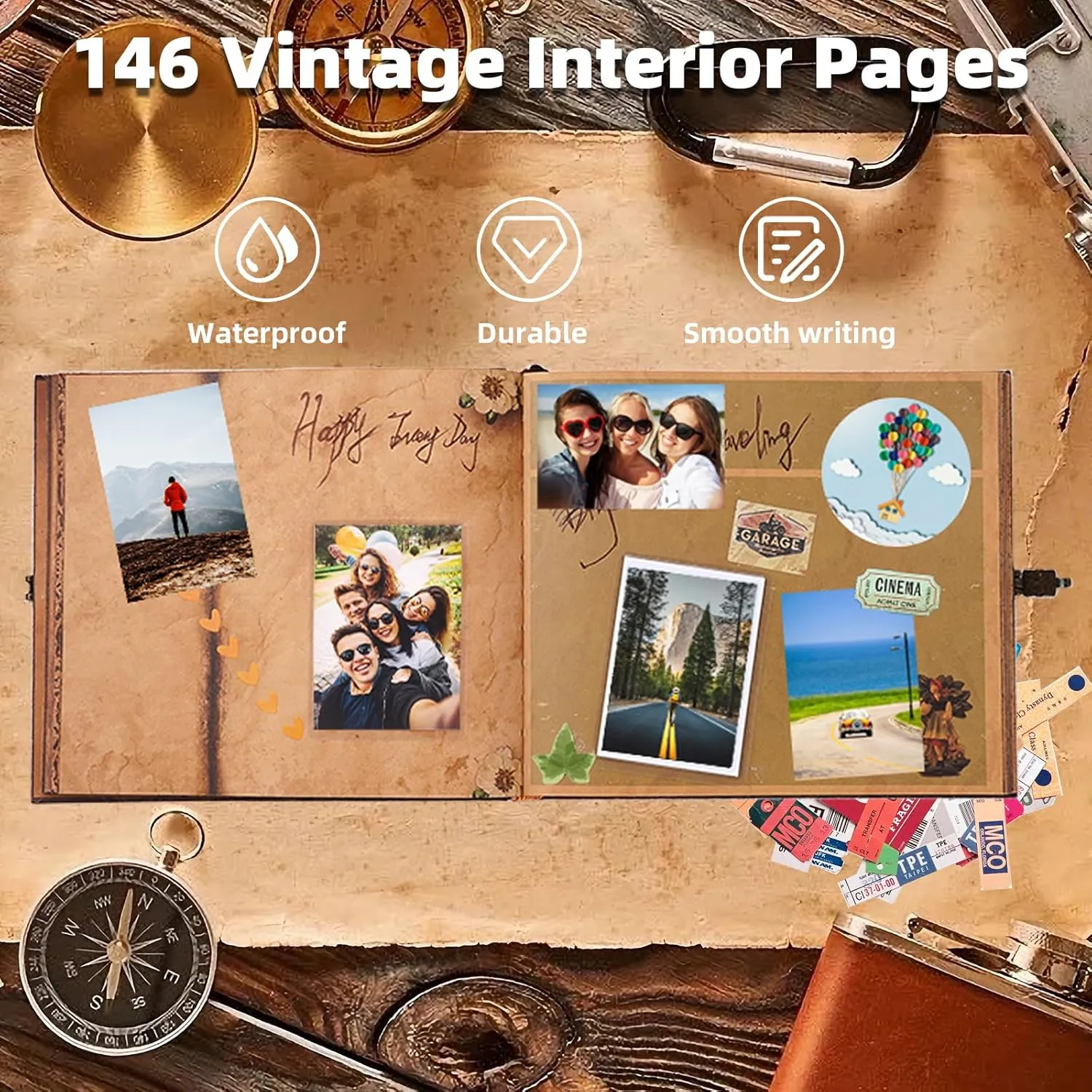 Our Adventure Book Scrapbook, Photo Album 146-Page, Retro Embossed Travel Scrapbook, Up Memory Book for Couples, Gifts, Anniversary, Wedding (8.9 * 7.7 in)