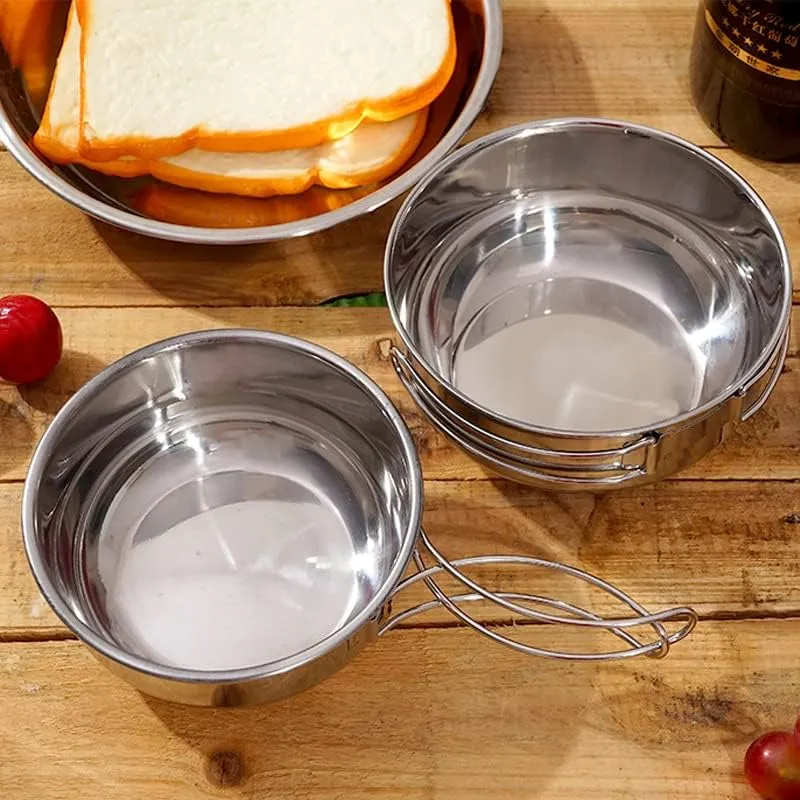 Outdoor 304 Stainless Steel Folding Pot Camping Portable Multi-functional Tableware(500ml 650ml)