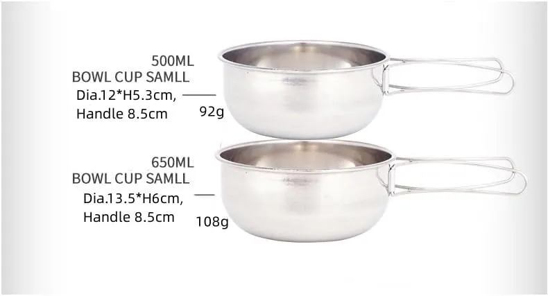 Outdoor 304 Stainless Steel Folding Pot Camping Portable Multi-functional Tableware(500ml)