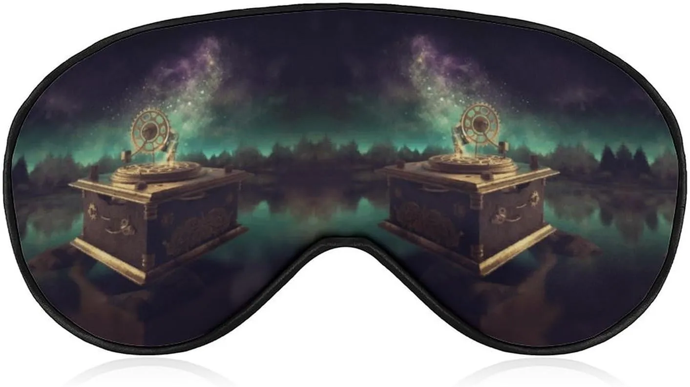 Outdoor Light-Blocking Eye Mask,Dream Music Box Print Air Travel Polyester Eye Mask,Multi-Functional Eye Mask