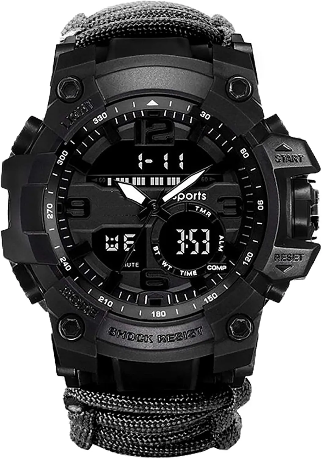 Outdoor Sports Watch Emergency Survival Bracelet Watch Compass Waterproof to 50m Multi-Functional Outdoor Equipment Unisex Mountaineering B