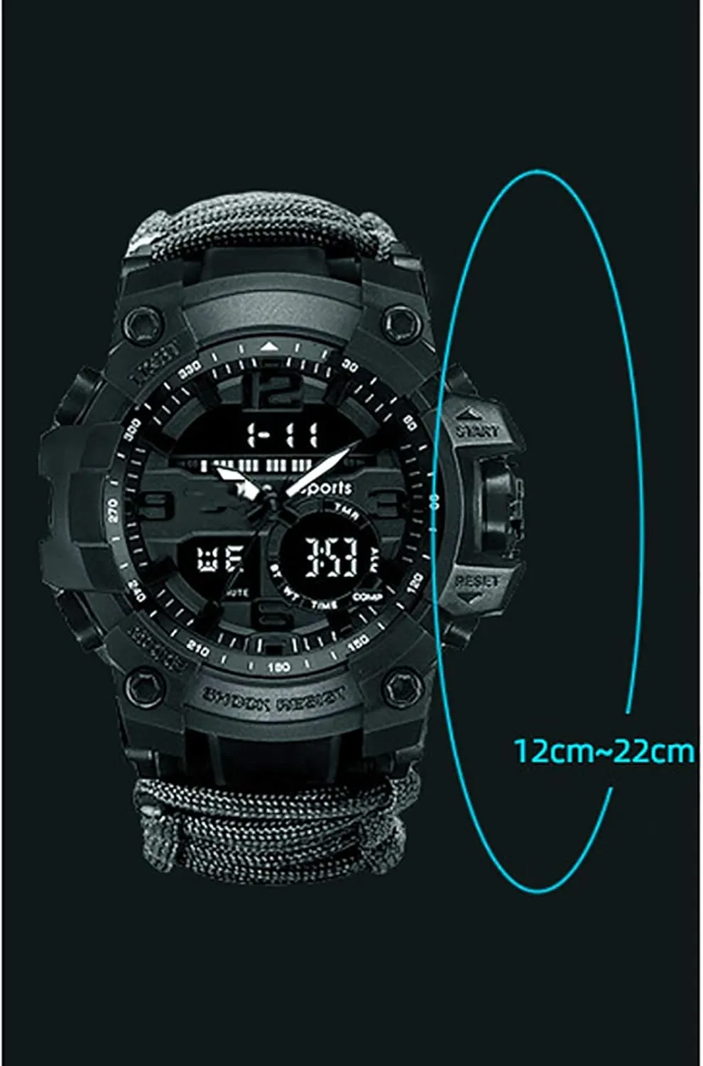 Outdoor Sports Watch Emergency Survival Bracelet Watch Compass Waterproof to 50m Multi-Functional Outdoor Equipment Unisex Mountaineering B
