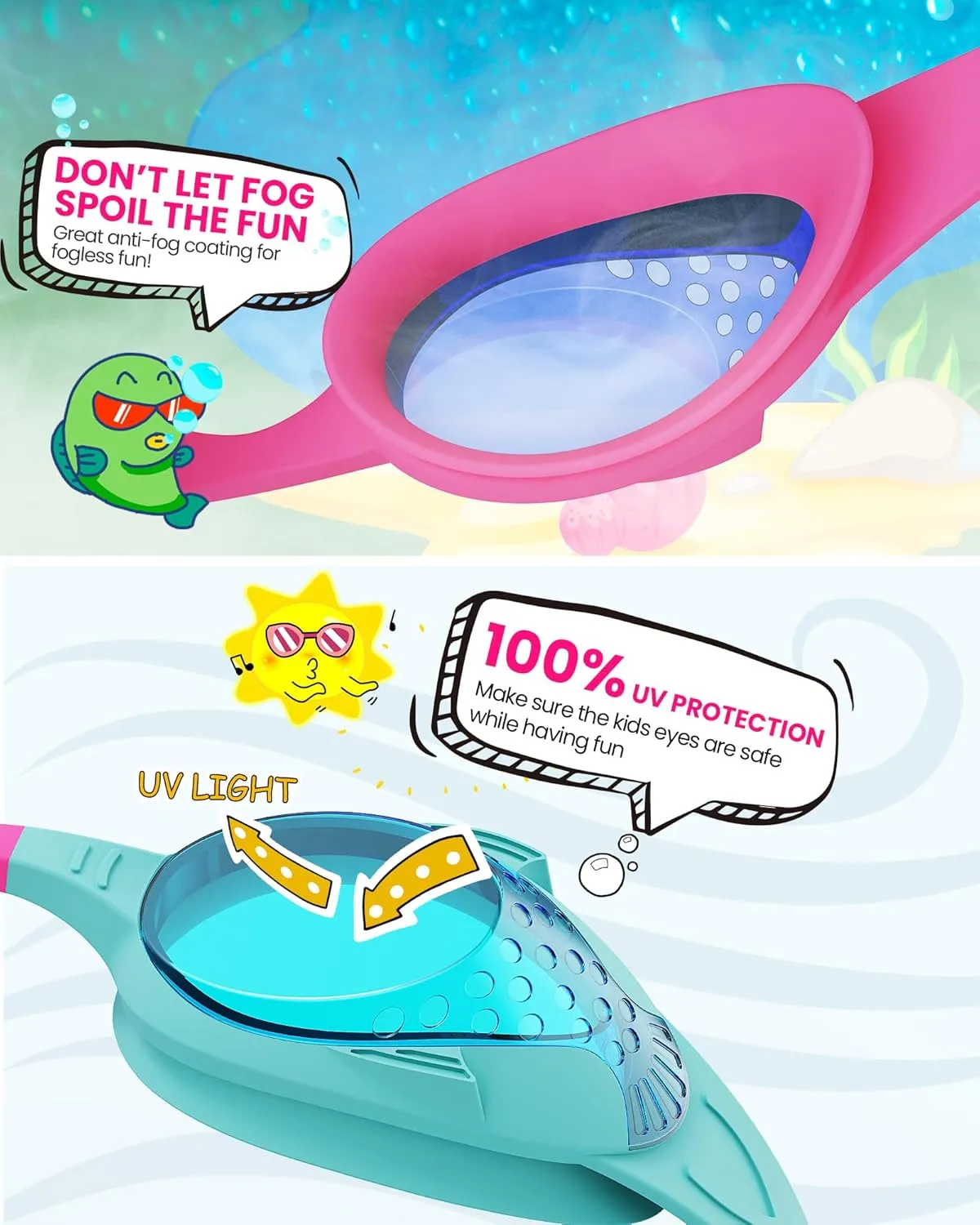 OutdoorMaster Kids Swim Goggles 2 Pack - Quick Adjustable Strap Swimming Goggles for Kids