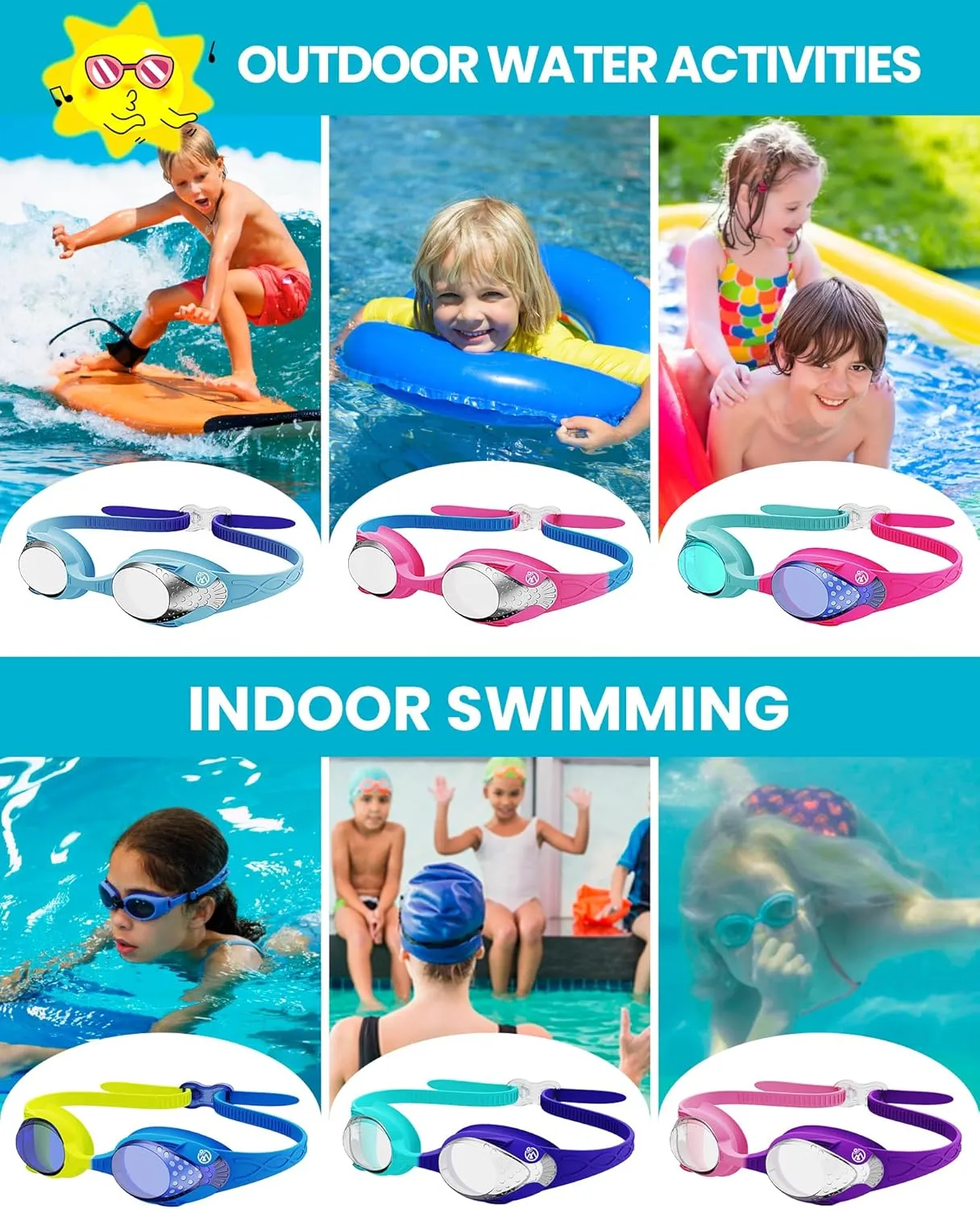 OutdoorMaster Kids Swim Goggles 2 Pack - Quick Adjustable Strap Swimming Goggles for Kids