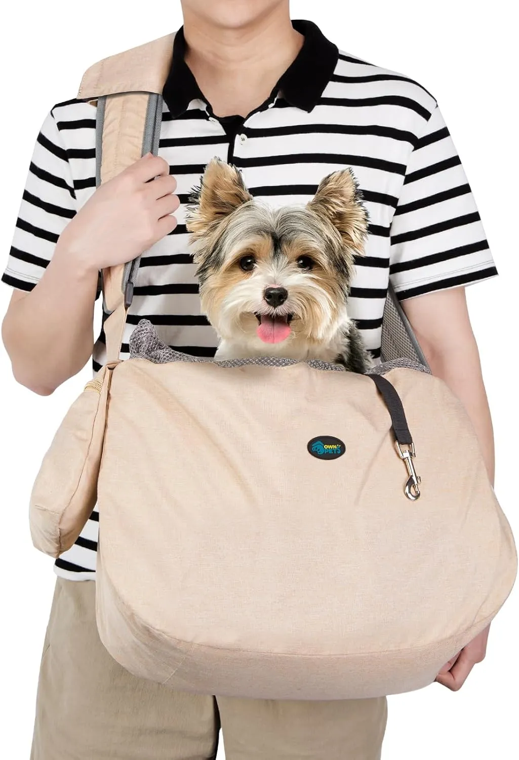 Ownpets Pet Sling Carrier, Fits 15 to 20lbs Extra-Large Dog/Cat Sling Carrier Reversible and Hands-Free Dog Bag with Adjustable Strap and Pocket Shoulder Pad, Beige