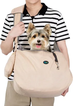 Ownpets Pet Sling Carrier, Fits 15 to 20lbs Extra-Large Dog/Cat Sling Carrier Reversible and Hands-Free Dog Bag with Adjustable Strap and Pocket Shoulder Pad, Beige