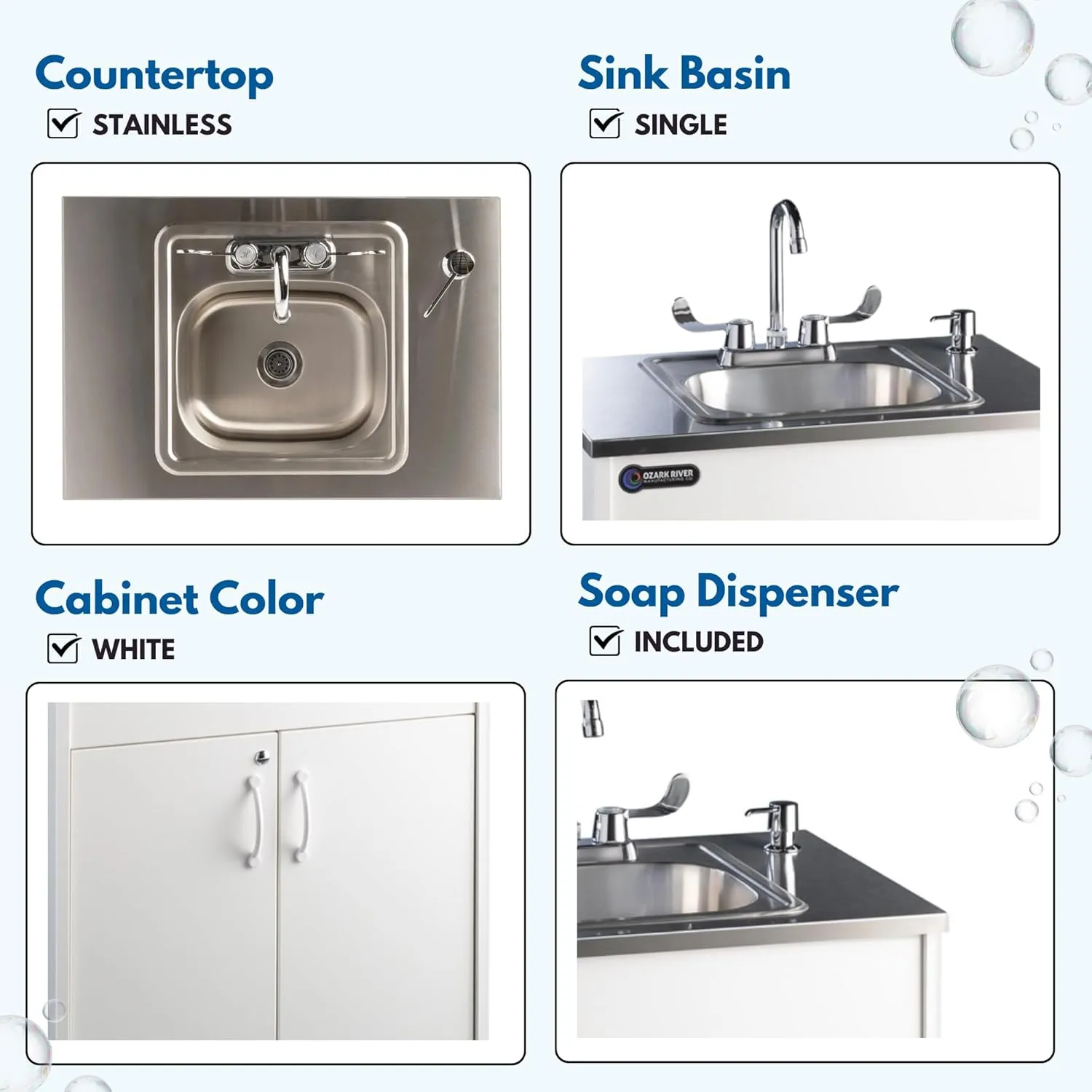 Ozark River Portable Sinks Premier S1, White Laminate/Stainless Sink Basin, Self Contained Sink, Hand Washing Station, Portable Sink with Hot Water, Portable Sink Hand Wash Station