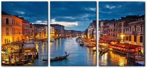 Pacimo 3 Piece Venice Night View Giclee Canvas Prints Wall Art Italy Venice Grand Canal at Night Picture Painting Print on Canvas Poster Modern Artwork Stretch and Framed Ready to Hang - 20"x28"x3