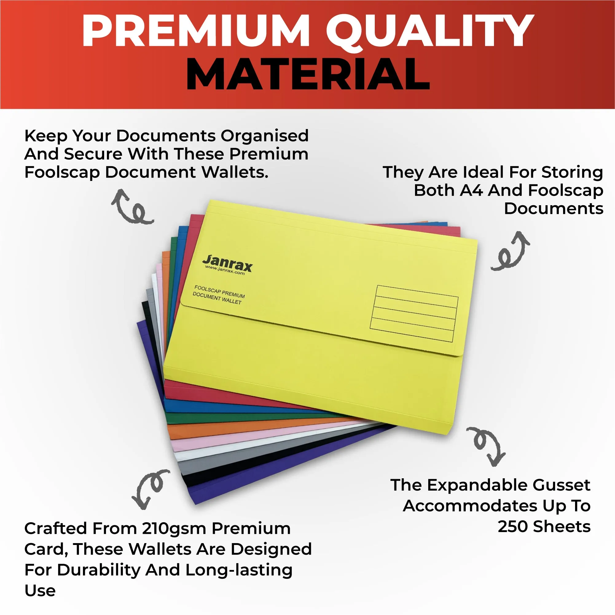 Pack of 100 Green Card Premium Foolscap Document Wallets