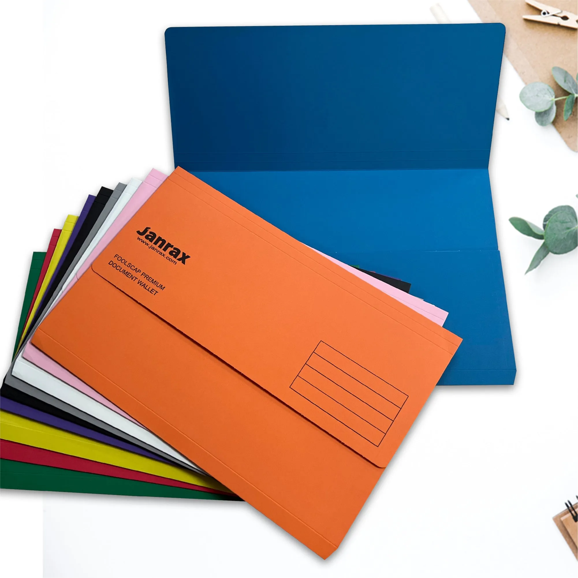 Pack of 100 Green Card Premium Foolscap Document Wallets