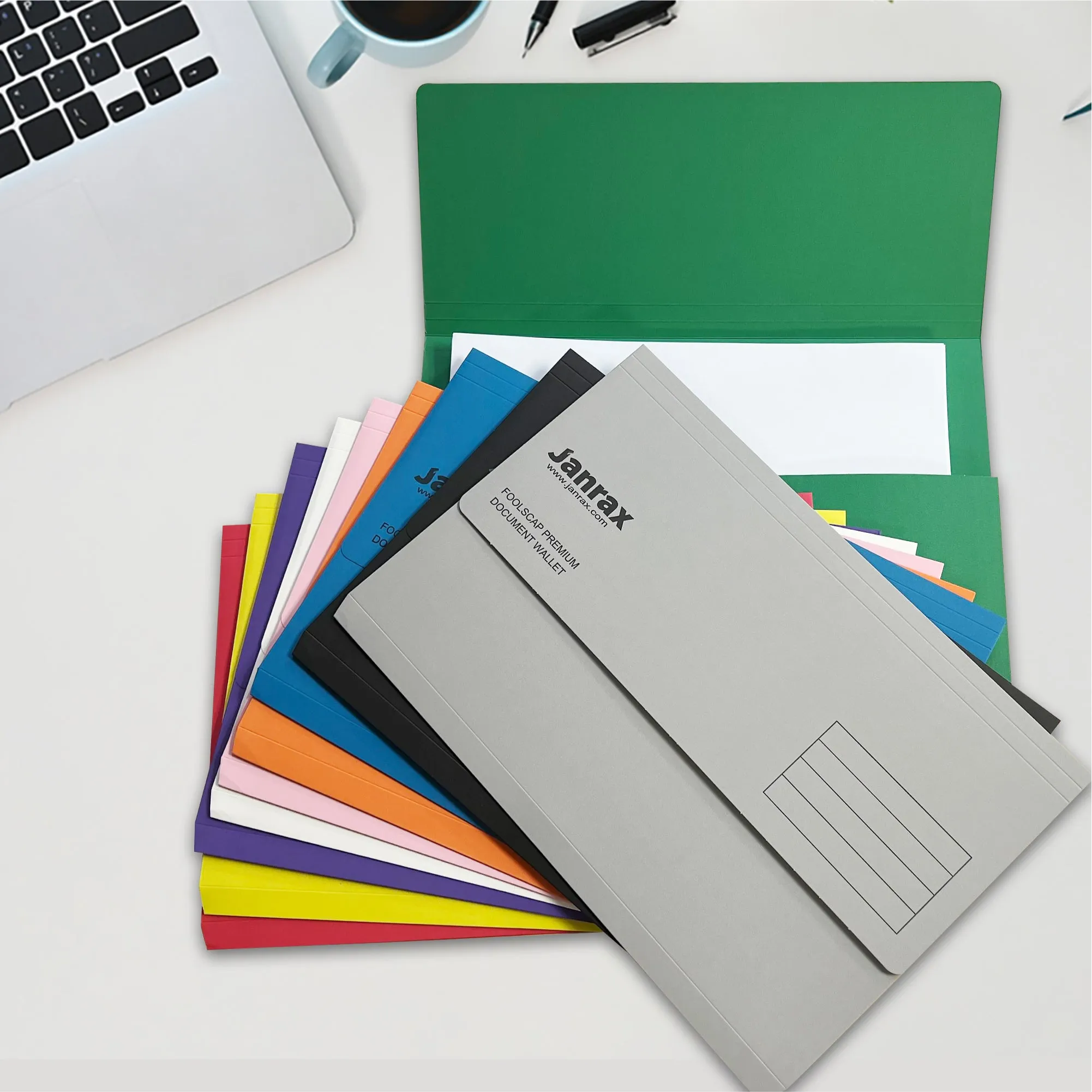 Pack of 100 Green Card Premium Foolscap Document Wallets