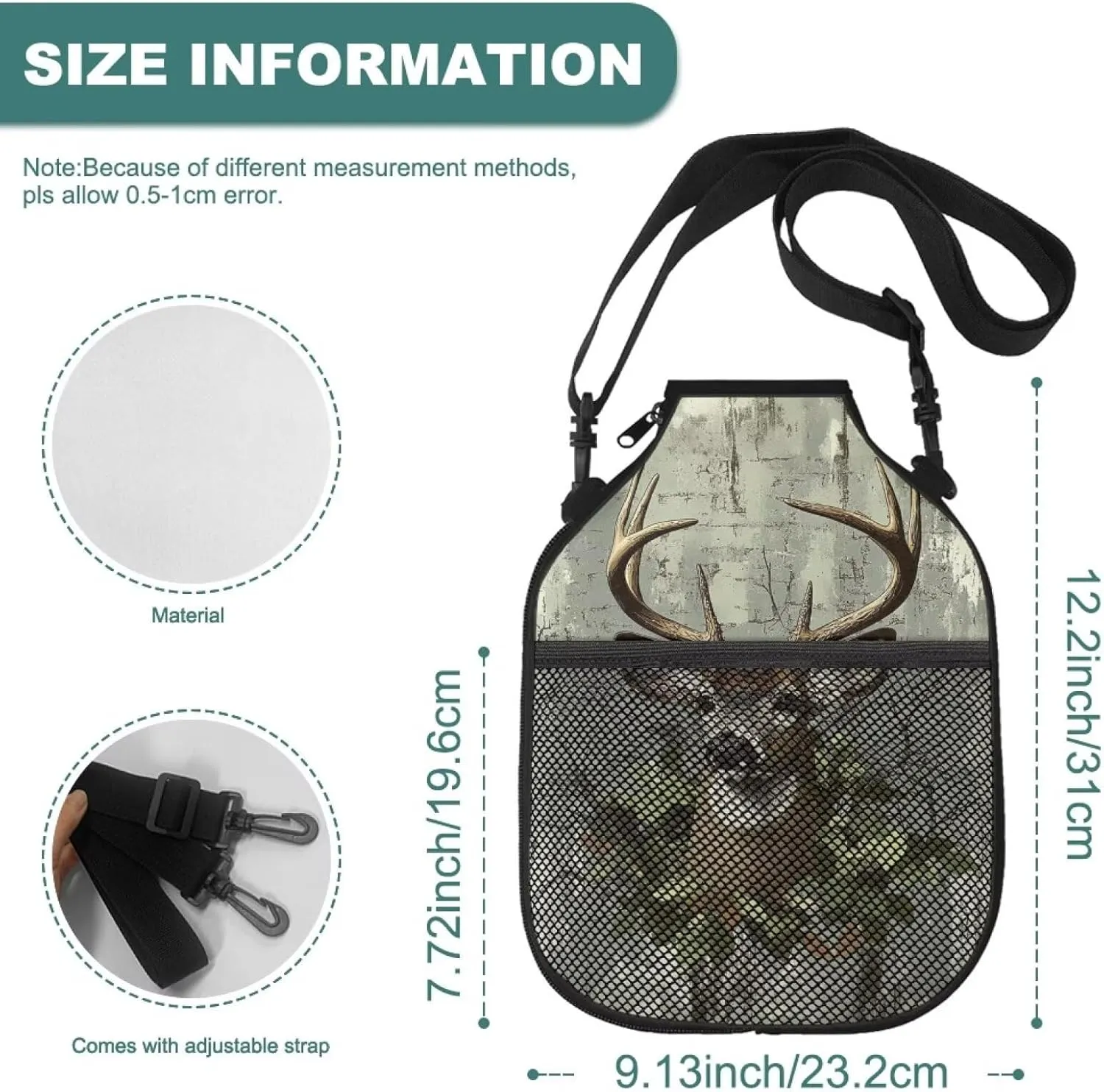 Padded Pickleball Sleeve Quick Access Zipper Adjustable Crossbody Strap Lightweight Case for Practice Training