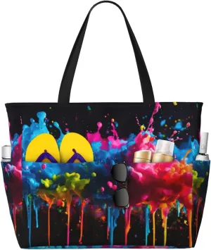 Paint Splatter Backdrop Print Large Capacity Beach Travel Bag with Zipper and Pockets for Camping Travel Gym