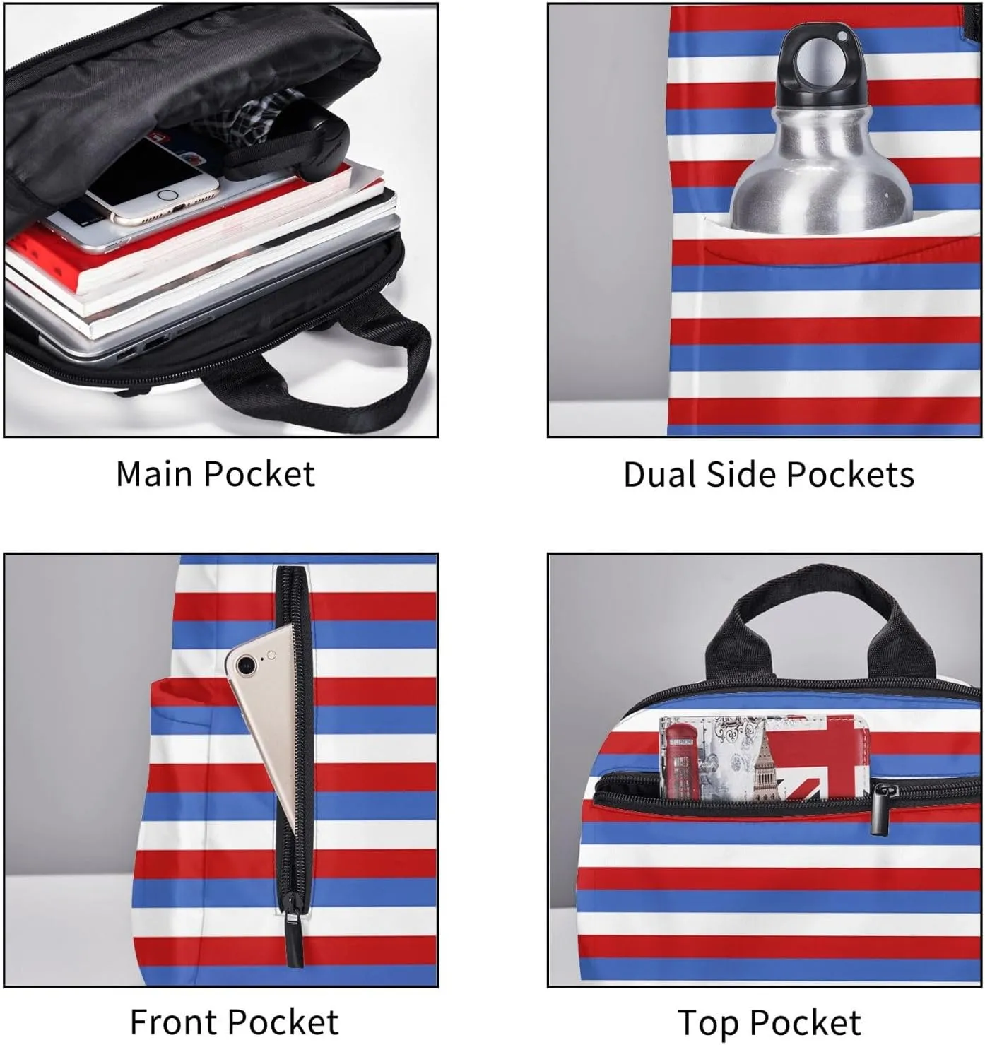 Panama Paraguay Flag Stripes Travel Backpacks Casual Laptop Backpack Sport Rucksack Large Capacity Daypack Multi-Pockets Adjustable Strap Bag for Working Hiking