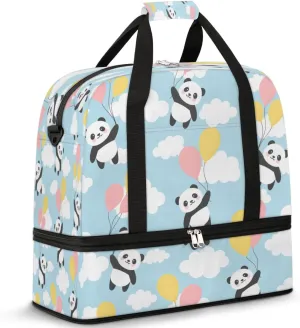Panda Cloud Print Sports Gym Bag with Shoes Compartment Foldable Travel Duffel Bag Dry Wet Separated Sports Tote Workout Weekender Overnight Bag for Women Yoga Dance Work Training Handbag