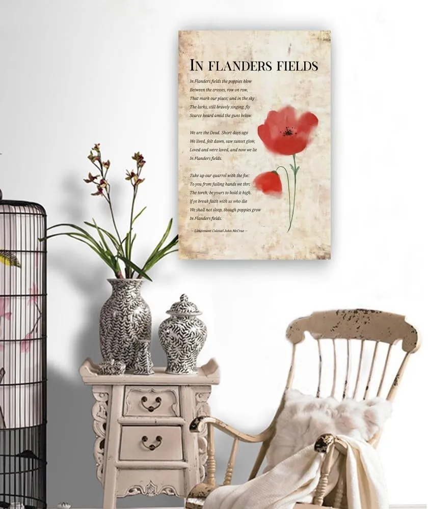 Panfegzi in Flanders Fields Poem Wall Art Deco Home Artwork Painting Living Room Vertical Canvas Prints Wall Bedroom Decorative Posters (1218,Framed)