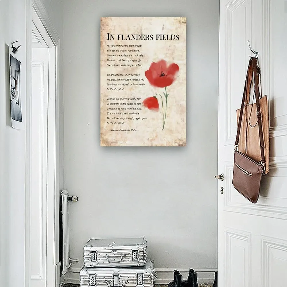 Panfegzi in Flanders Fields Poem Wall Art Deco Home Artwork Painting Living Room Vertical Canvas Prints Wall Bedroom Decorative Posters (1218,Framed)