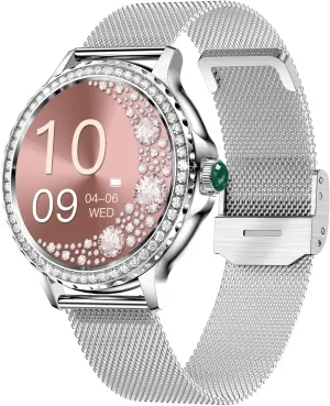Pard 1.3 Inch Women Smart Watch with Sleep Detection, Heart Rate Blood Pressure for iOS Android Devices, Silver