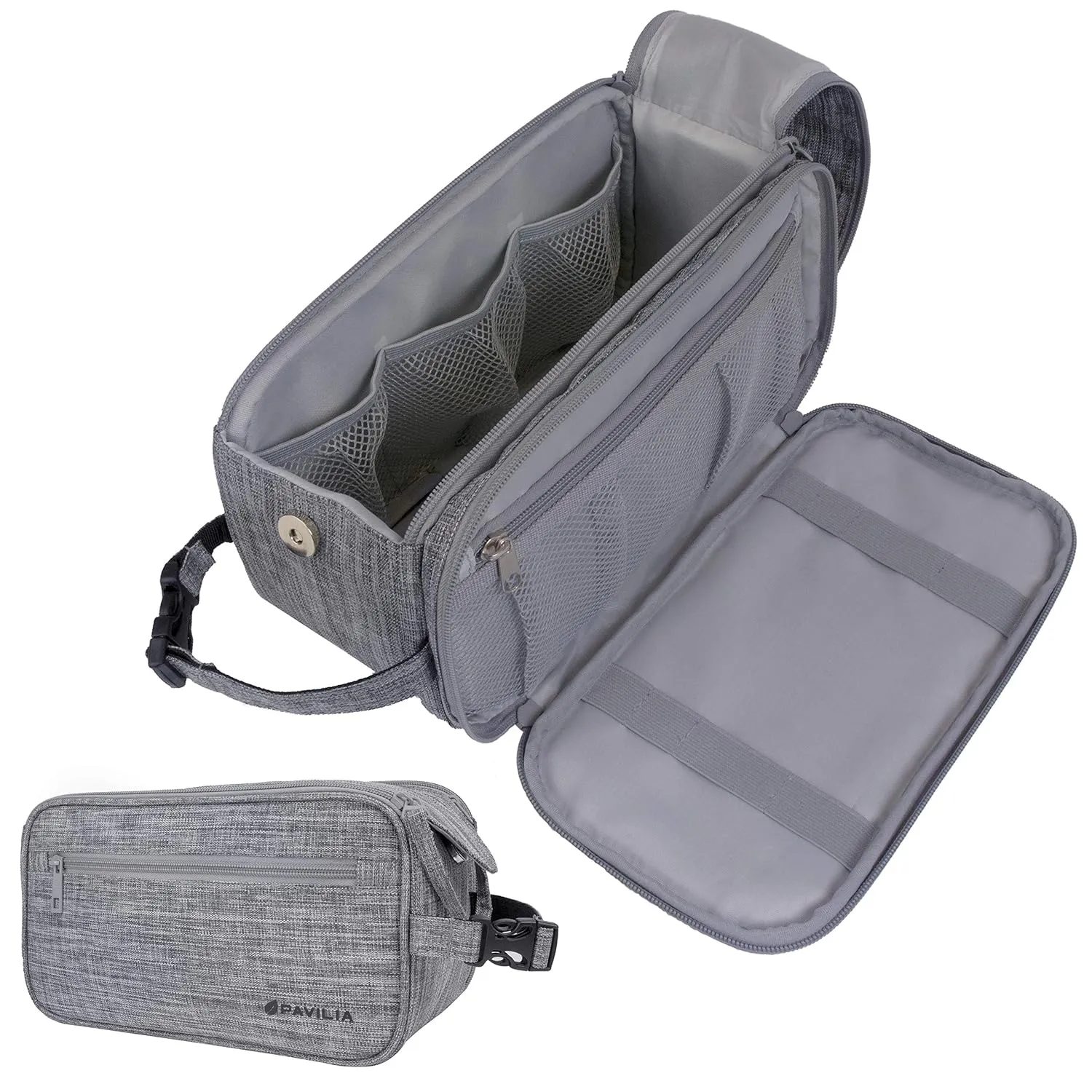 PAVILIA Toiletry Bag for Men, Travel Essentials Shaving Dopp Kit, Mens Travel Bag Toiletries Organizer Case for Grooming, PU Leather Water Resistant Cosmetic Bag Pouch (Heather Grey)