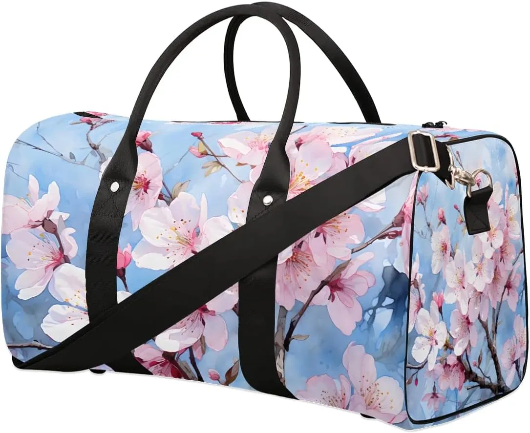 Peach Blossom Travel Duffel Bag for Women Men Waterproof Foldable Overnight Weekender Bag Large Capacity Sports Gym Bag