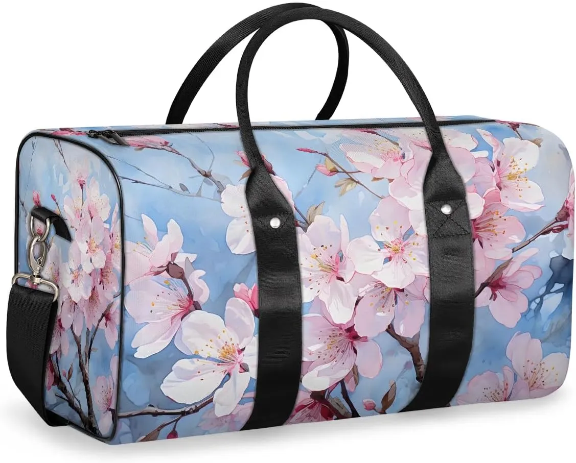 Peach Blossom Travel Duffel Bag for Women Men Waterproof Foldable Overnight Weekender Bag Large Capacity Sports Gym Bag