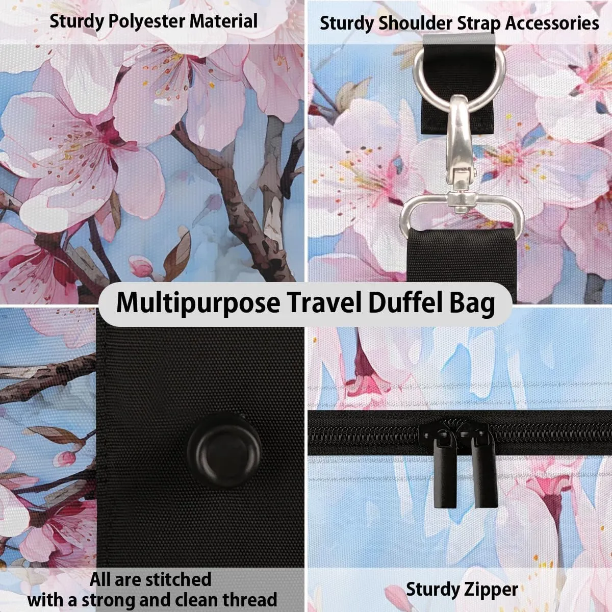 Peach Blossom Travel Duffel Bag for Women Men Waterproof Foldable Overnight Weekender Bag Large Capacity Sports Gym Bag