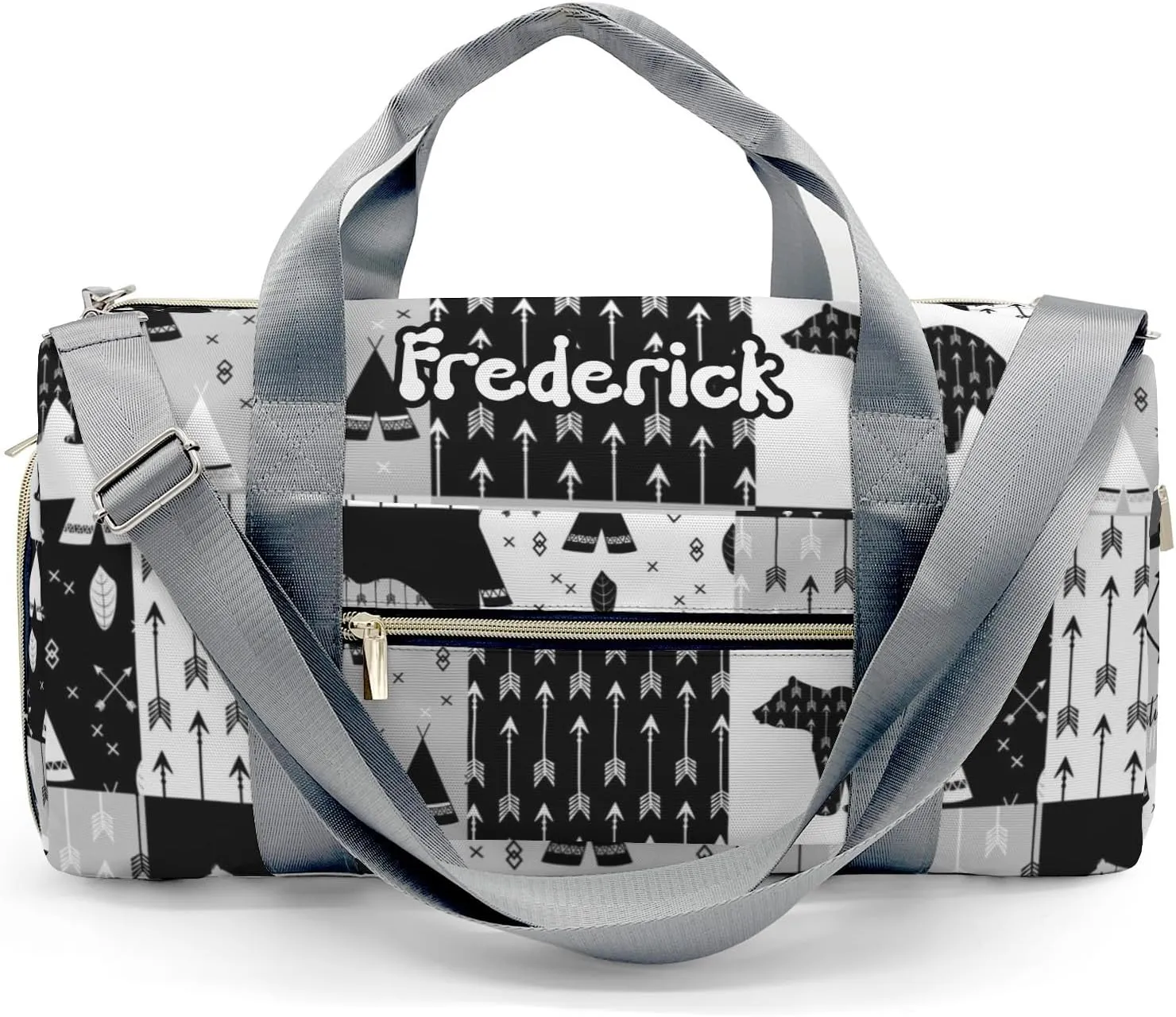 Personalized Adventure Grey Black White Custom Multi-functional Travel Bag, Unisex Portable Duffel Bag, Short Distance Travel Assistant