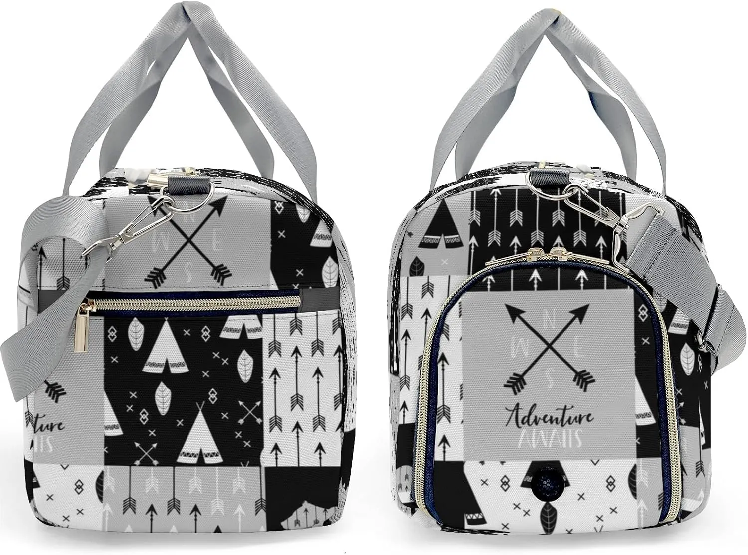 Personalized Adventure Grey Black White Custom Multi-functional Travel Bag, Unisex Portable Duffel Bag, Short Distance Travel Assistant