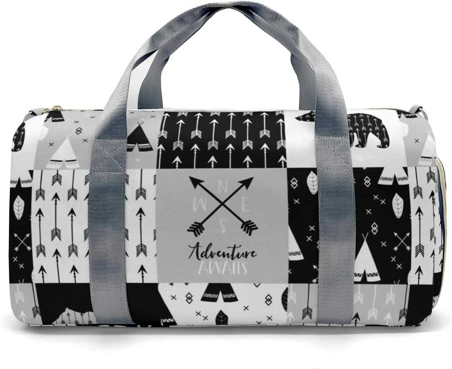 Personalized Adventure Grey Black White Custom Multi-functional Travel Bag, Unisex Portable Duffel Bag, Short Distance Travel Assistant
