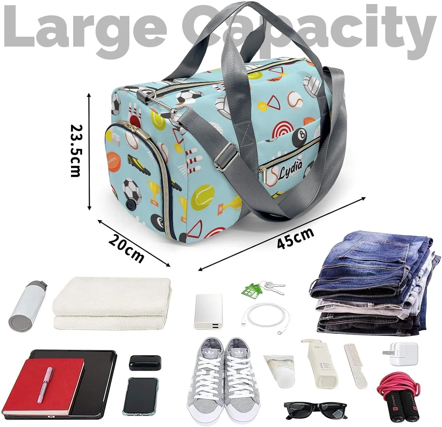 Personalized Ball Custom Multi-functional Travel Bag, Unisex Portable Duffel Bag, Short Distance Travel Assistant