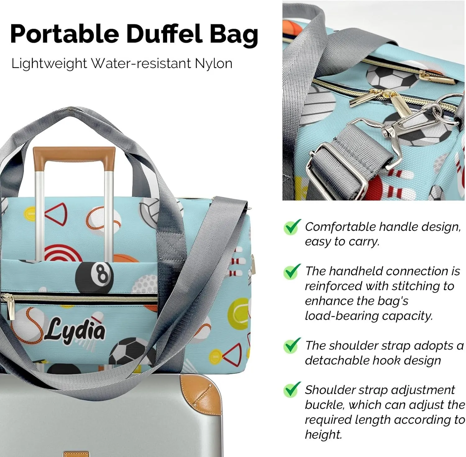 Personalized Ball Custom Multi-functional Travel Bag, Unisex Portable Duffel Bag, Short Distance Travel Assistant
