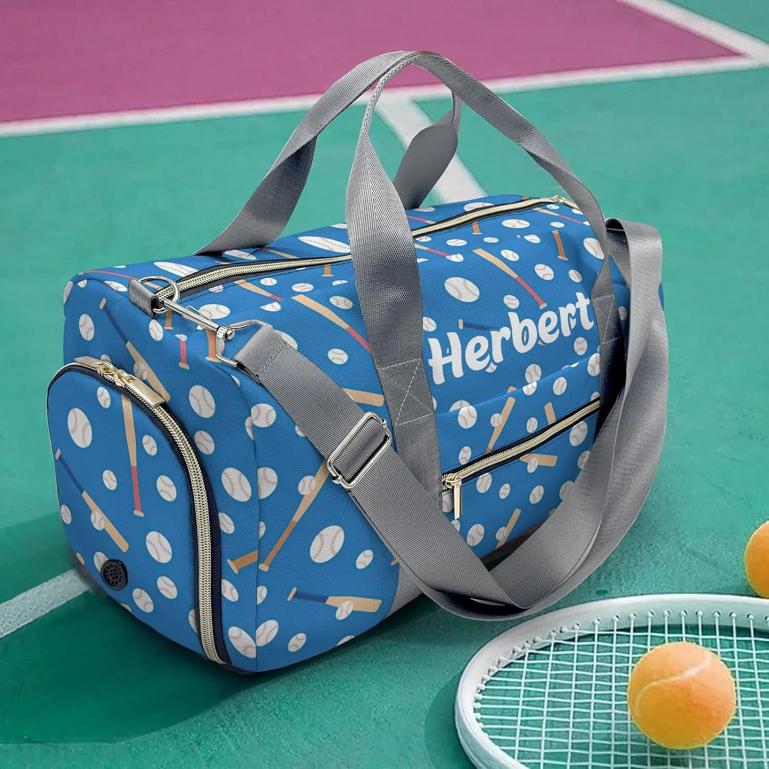 Personalized Baseball Sport Blue Custom Multi-functional Travel Bag, Unisex Portable Duffel Bag, Short Distance Travel Assistant