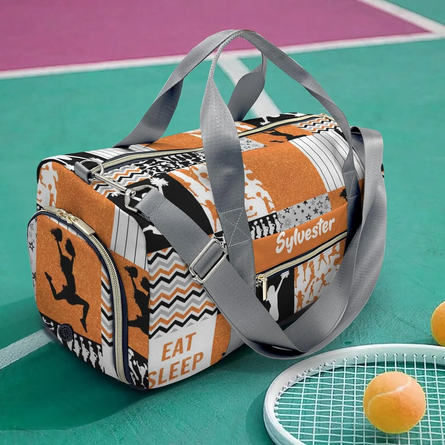 Personalized Cheerleader Glitter Orange Custom Multi-functional Travel Bag, Unisex Portable Duffel Bag, Short Distance Travel Assistant
