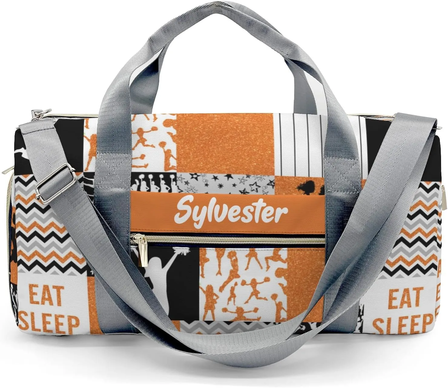 Personalized Cheerleader Glitter Orange Custom Multi-functional Travel Bag, Unisex Portable Duffel Bag, Short Distance Travel Assistant