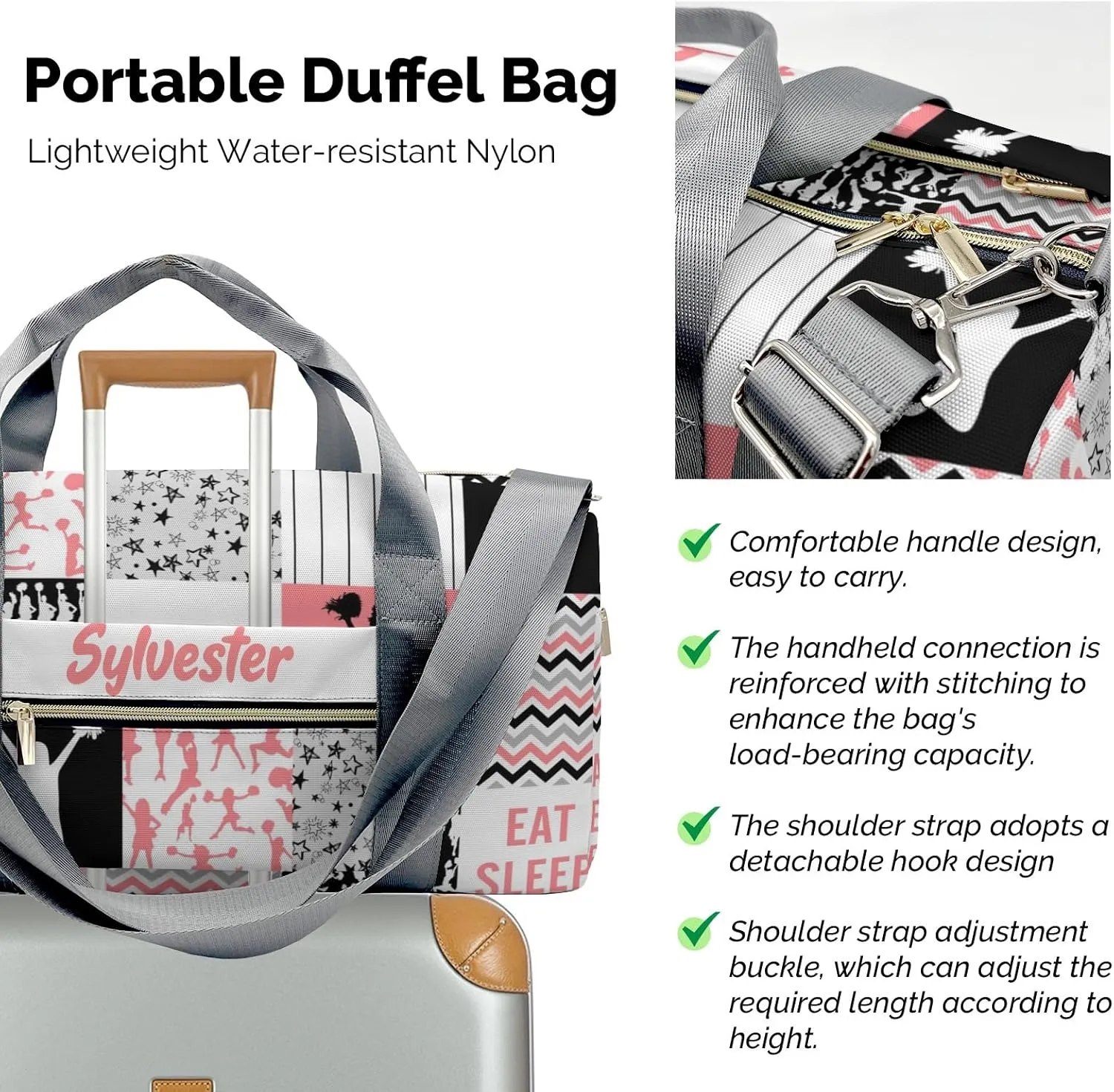 Personalized Cheerleader Quote Girl Coral Custom Multi-functional Travel Bag, Unisex Portable Duffel Bag, Short Distance Travel Assistant