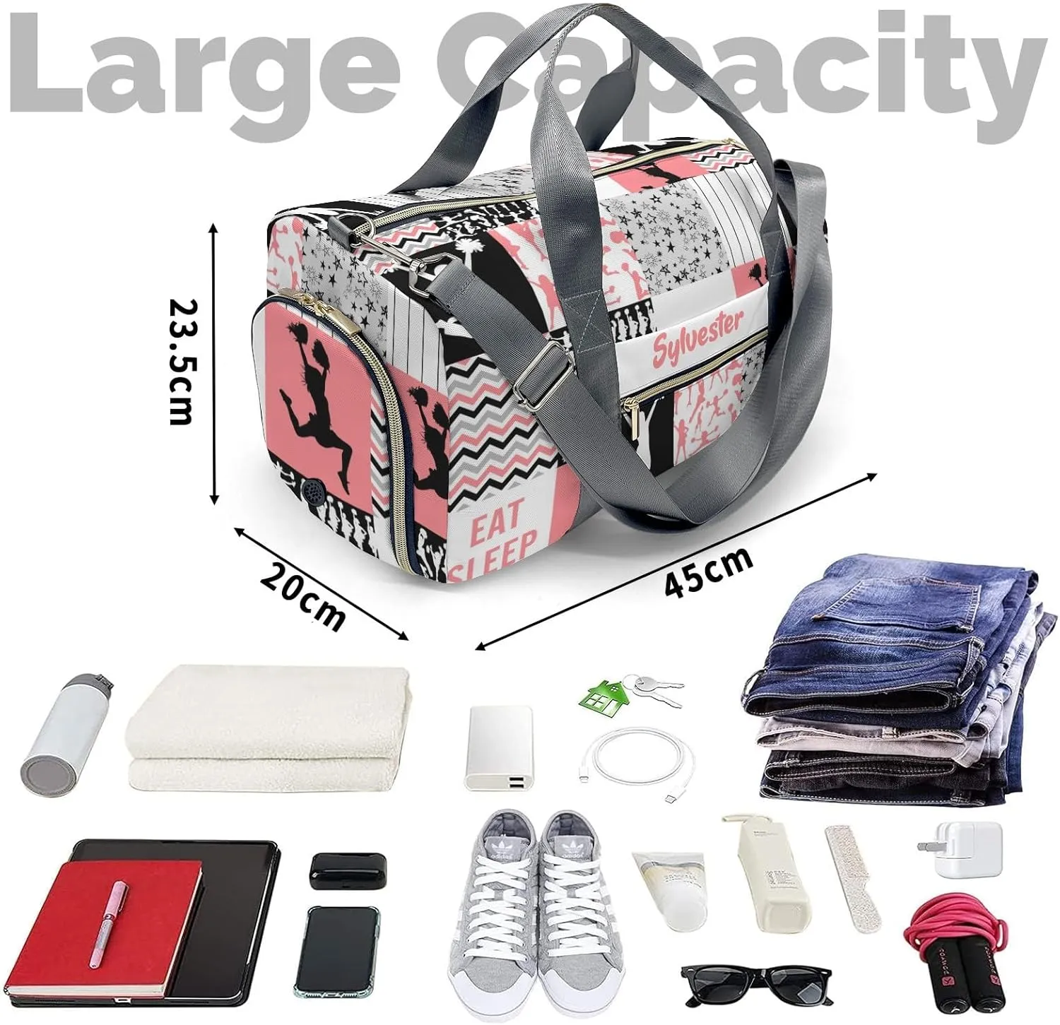Personalized Cheerleader Quote Girl Coral Custom Multi-functional Travel Bag, Unisex Portable Duffel Bag, Short Distance Travel Assistant