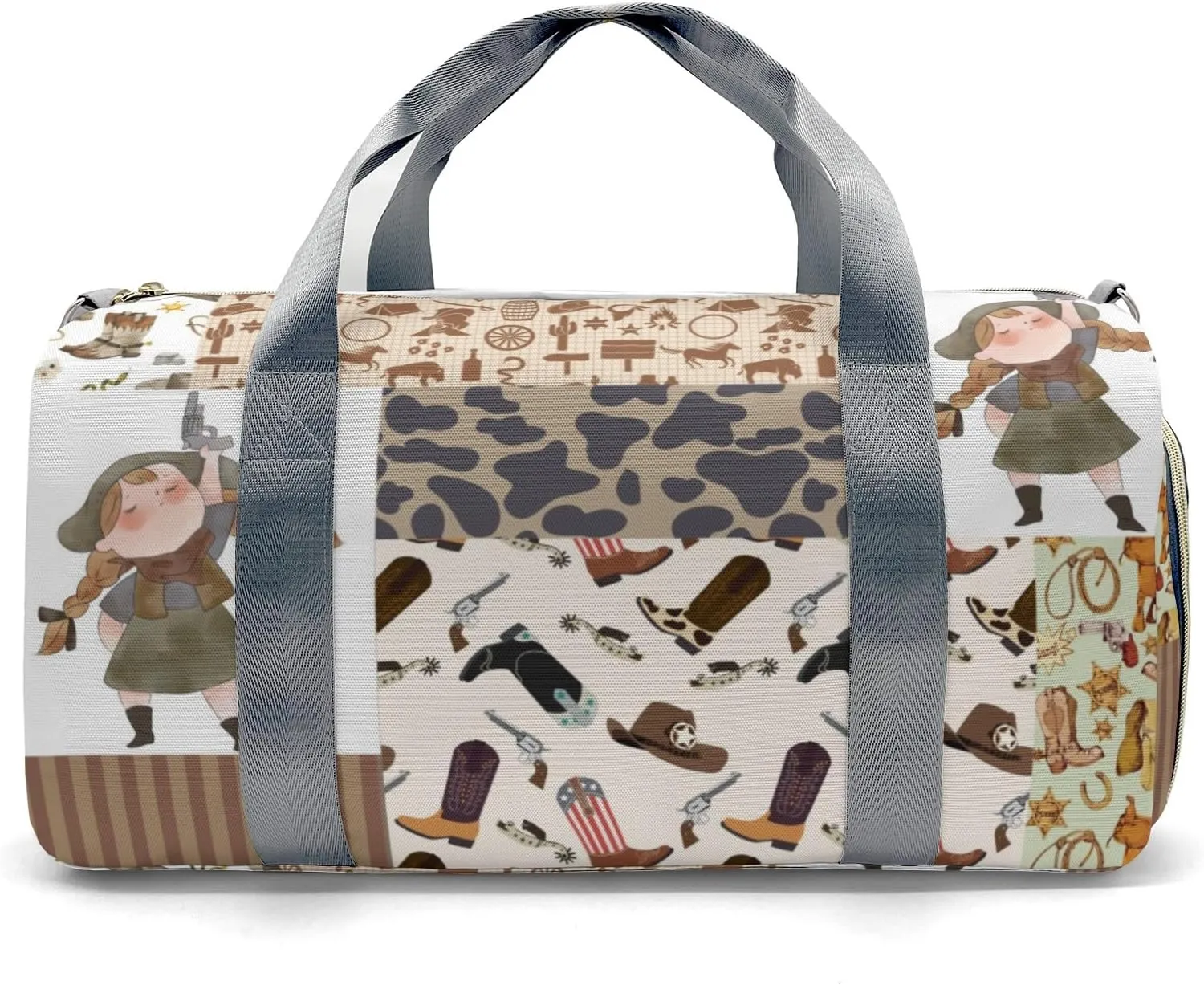 Personalized Cool Cute Cow Girl Patchwork Custom Multi-functional Travel Bag, Unisex Portable Duffel Bag, Short Distance Travel Assistant