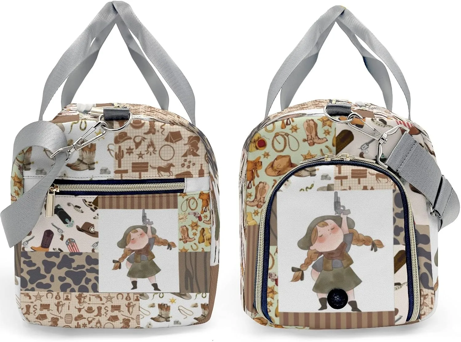 Personalized Cool Cute Cow Girl Patchwork Custom Multi-functional Travel Bag, Unisex Portable Duffel Bag, Short Distance Travel Assistant
