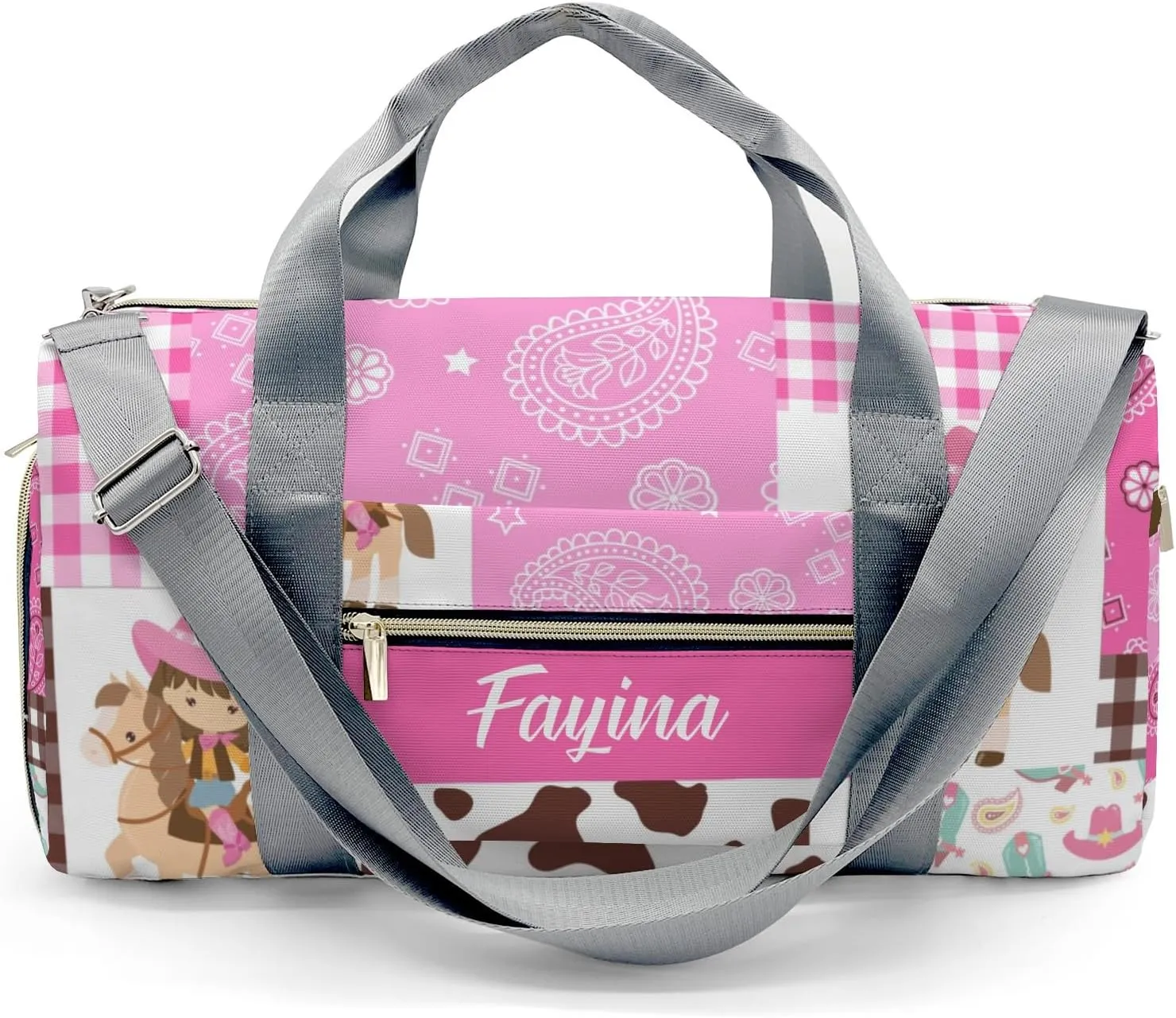 Personalized Cowgirl Paisley Plaid Patchwork Custom Multi-functional Travel Bag, Unisex Portable Duffel Bag, Short Distance Travel Assistant